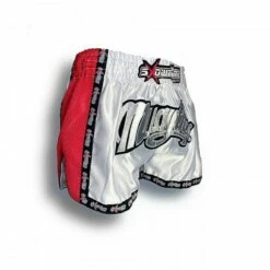 K-1 Thaiboxing Short In Satin "Mesh" In Weiß/Rot