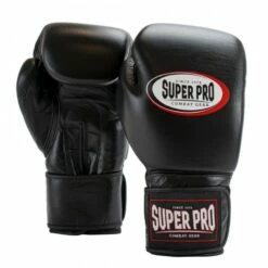 Super Pro Combat Gear Thai-Pro Leder (Thai-)Boxhandschuhe Schwarz