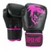 Super Pro Combat Gear Warrior Leder Boxhandschuhe Schwarz/Pink