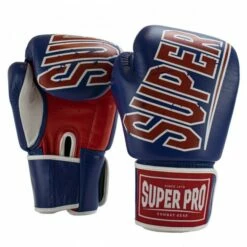 Super Pro Combat Gear Challenger Leder (Thai-)Boxhandschuhe Blau/Rot/Weiß