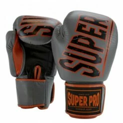 Super Pro Combat Gear Challenger Leder (Thai-)Boxhandschuhe Grau/Orange/Schwarz