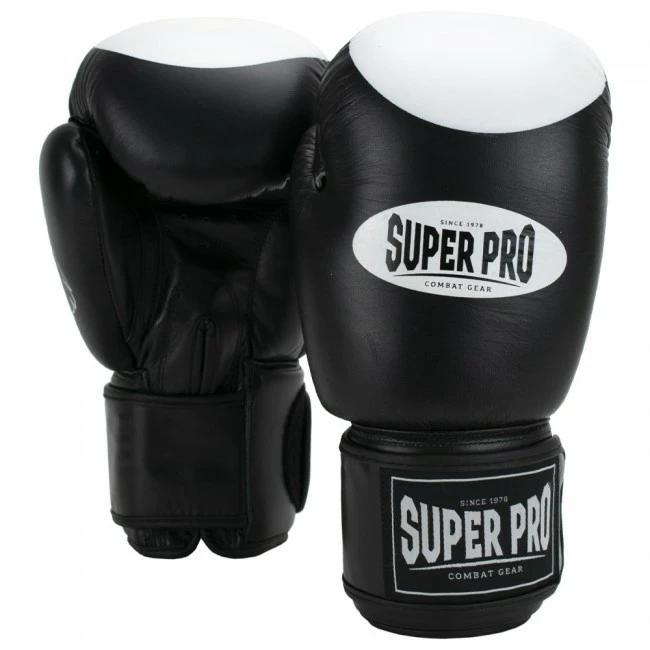 Super Pro Combat Gear Boxer Pro Boxhandschuhe Klettverschluss Schwarz/Weiß